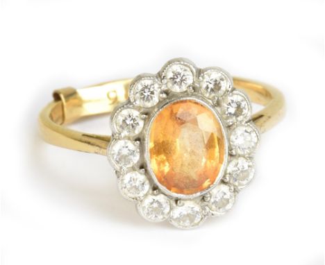 An 18ct yellow gold diamond and citrine floral dress ring (set with a spacer so unable to size), approx 3.3g.Additional Infor