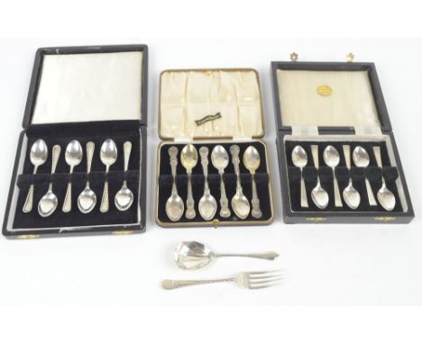 EDWARD VINERS; a set of six George VI hallmarked silver coffee spoons, Sheffield 1937, a further set of six coffee spoons and