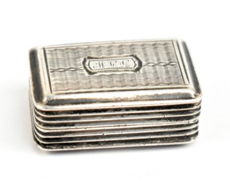 LEDSAM, VALE &amp; WHEELER; a George IV hallmarked silver vinaigrette of rectangular form with engine turned detail, the cove