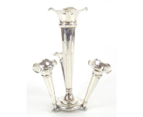 An Edward VII hallmarked silver four branch epergne with wavy rim and inscription to the foot rim dated 1906, Birmingham 1905