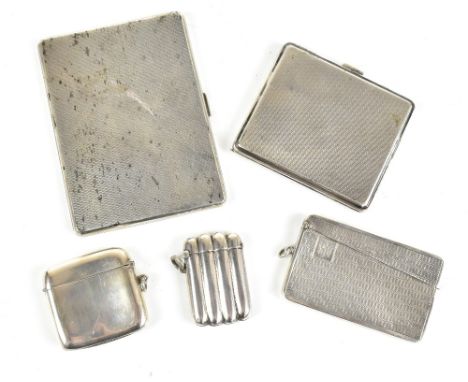 WILLIAM NEALE &amp; SON LTD; a George VI hallmarked silver cigarette case of rectangular form, with engine turned detail, Bir