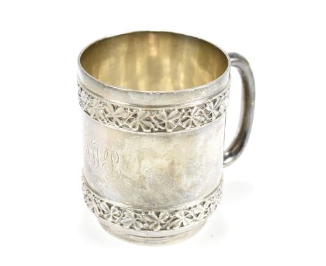 GOLDSMITHS &amp; SILVERSMITHS CO (WILLIAM GIBSON &amp; JOHN LAWRENCE LANGMAN); a Victorian hallmarked silver mug, with engrav