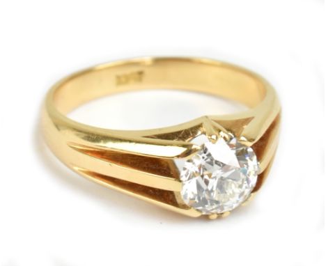 An 18ct yellow gold and diamond solitaire ring, the round brilliant cut stone weighing approx 1.66cts, in claw setting, size 