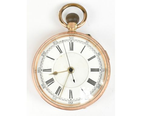 A 9ct yellow gold crown wind open face centre seconds pocket watch, the white enamelled dial set with Roman numerals. diamete