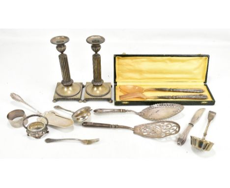 A George III hallmarked silver caddy spoon, the bowl with chased Greek key style decoration, Birmingham 1807, also Georgian a