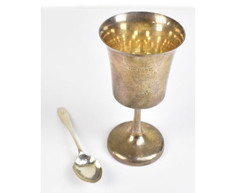 JOSEPH GLOSTER; an Elizabeth II hallmarked silver chalice, raised on single column stem, Birmingham 1973, and a hallmarked si