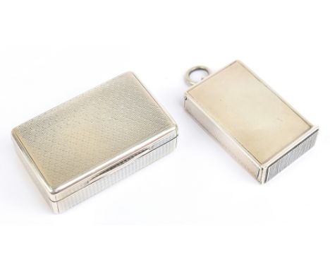 HOWARD JAMES; a Victorian hallmarked silver vesta case with engine turned back and side panels, Birmingham 1885, and a furthe
