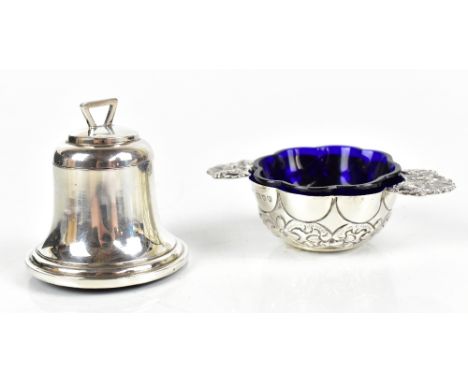 WILLIAM HUTTON &amp; SONS LTD; a Victorian hallmarked silver twin handled open salt, in the form of a&nbsp;quaich, London 189