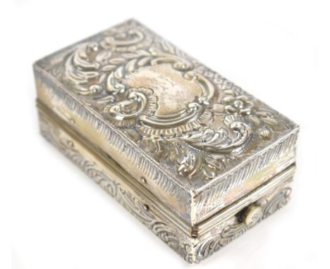 LOUIS AUGUSTUS LEINS; an Edwardian hallmarked silver cased travelling hair tong stand and burner with foliate scroll embossed