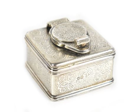 A 19th century hallmarked silver travelling inkwell, with engraved initials beneath a coronet to the screw-down hinged cover 