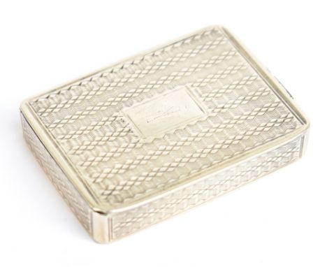 TAYLOR &amp; PERRY; an early Victorian hallmarked silver vesta case of curved rectangular form, with engine turned detail to 