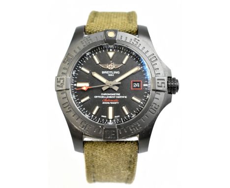 BREITLING; an Avenger Blackbird 44 gentleman's wristwatch, with green khaki strap, sold with paperwork, original replaced can