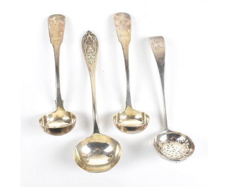 WILLIAM RUSSELL II; a pair of William IV hallmarked silver ladles, each with engraved initials JP to handles, Glasgow 1832, a