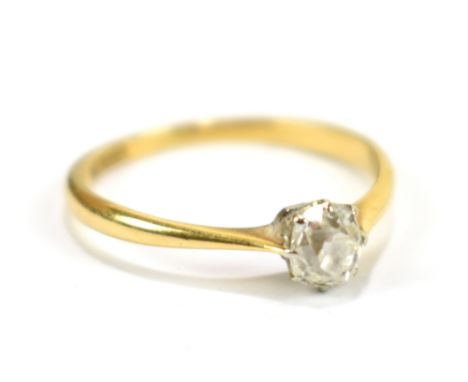 An 18ct yellow gold and cushion claw set diamond solitaire ring, size L, approx 1.5g, boxed.Additional InformationBox very wo