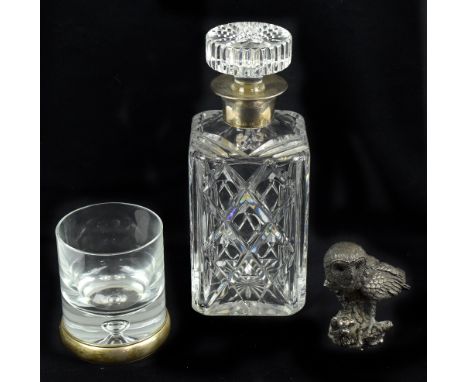 JB CHATTERLEY &amp; SONS LTD; an Elizabeth II cut glass decanter and stopper with hallmarked silver collar, Birmingham 1972, 