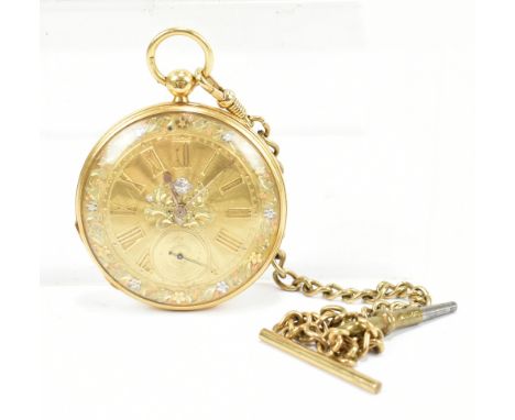 AL NEWTON &amp; CO; a good mid-19th century 18ct yellow gold key wind open face pocket watch, the three tone decorated gold d