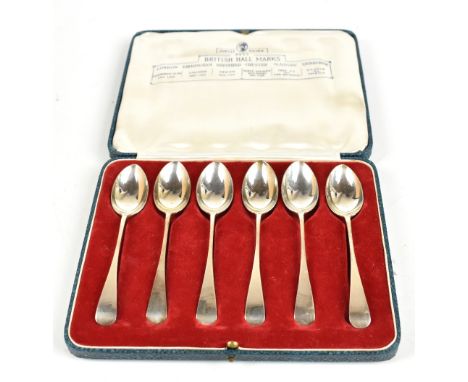 ROBERTS &amp; BELK; a cased set of six George V hallmarked silver teaspoons of plain form, produced to commemorate the 1935 S