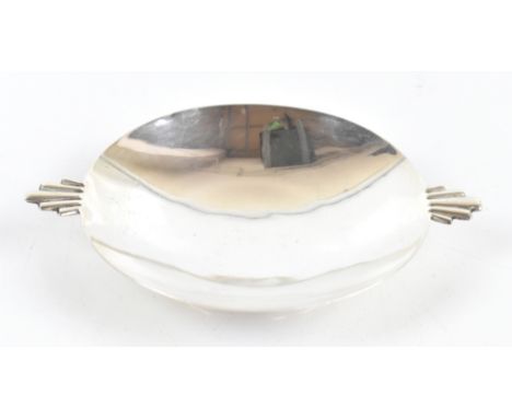 JB CHATTERLEY &amp; SONS; a George V hallmarked silver twin handled pedestal bowl with cast Art Deco handles, Birmingham 1935