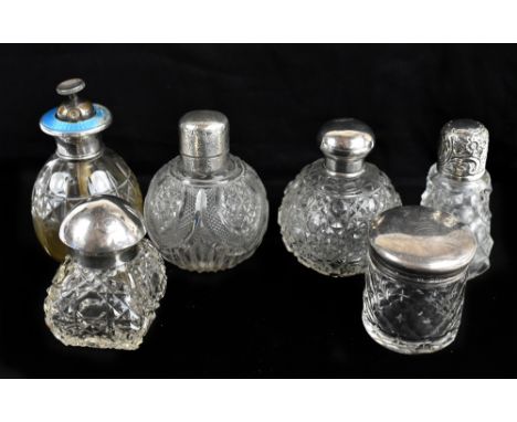 D MAY &amp; SONS; a Victorian cut glass perfume bottle of bulbous form with hallmarked silver collar and cover, Birmingham 18