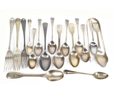 WILLIAM EATON; a William IV hallmarked silver teaspoon, with engraved initials to handle, and further Georgian and later hall