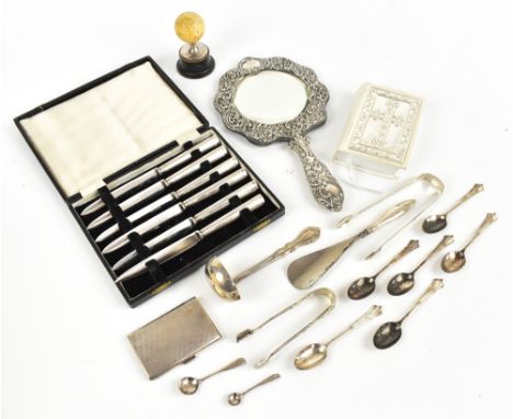 A collection of Georgian and later hallmarked silver including dressing table mirror with pierced floral decoration, made by 