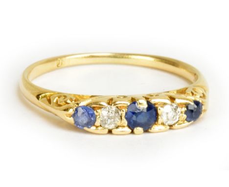 An 18ct yellow gold five stone sapphire and diamond ring, size L 1/2, approx 2.3g.Additional InformationThe stones are too sm