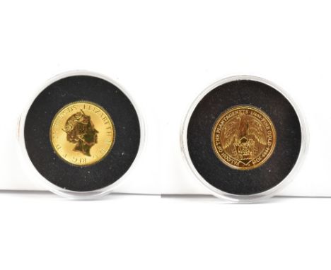 An Elizabeth II 2019&nbsp;Falcon of the Plantagenets Quarter Ounce 24ct gold Uncirculated Coin, encapsulated, with certificat
