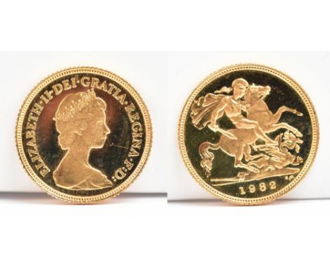 An Elizabeth II half sovereign, 1982.Additional InformationLight general wear.