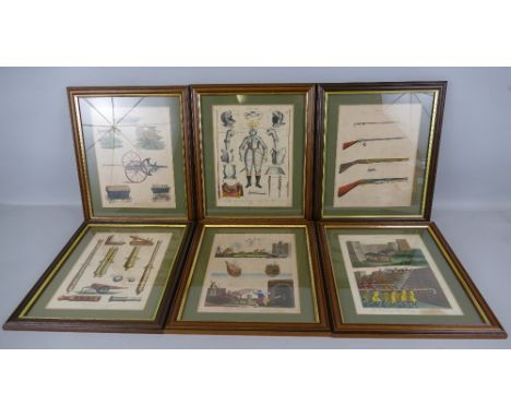 After J. Wilkes, six late 18th century hand coloured engraved plates, dated 1796-98, entitled "Air", "Armour", "Artillery - A