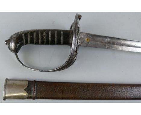 A Victorian British Infantry Officer's pattern 1822 sword, the ornately chased 87cm fullered steel blade with royal cypher, f