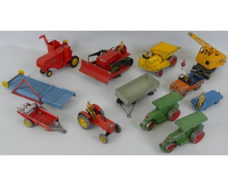Dinky - quantity of unboxed and playworn commercial and farm models, including Blaw Knox Bulldozer, Muir Hill Dumper, two Ave