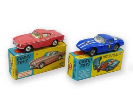 Corgi - Volvo P1800,  No.228 and Marcos 1800 GT with Volvo engine, No.324, both boxed (2)
