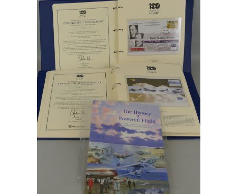 Two albums entitled "100 Years of Flight", containing worldwide First Day Covers of aviation related stamps; and a booklet en