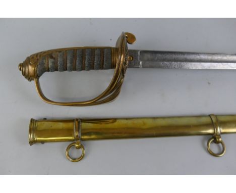 A Victorian British Infantry Officer's pattern 1822 sword, with ornately chased 82cm fullered steel blade inscribed with the 