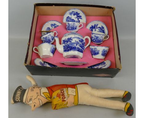 An early 20th century child's Ridgway tea service, transfer printed in blue and white with the "Humphrey's Clock" pattern dep