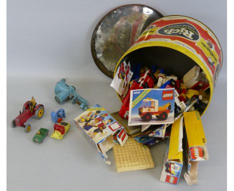 Dinky - Massey Harris tractor, unboxed and playworn, Budgie Noddy train, two Lesney models, a child's cast-iron mincer and a 