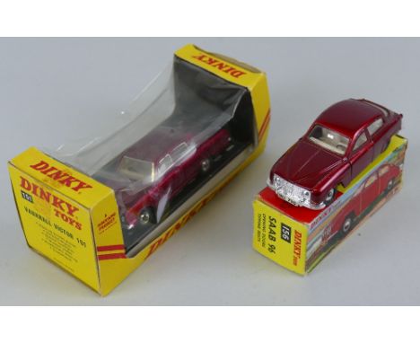 Dinky - Vauxhall Victor 101, No.151, window box and Saab 96 No.156, boxed (one end flap repaired) (2)