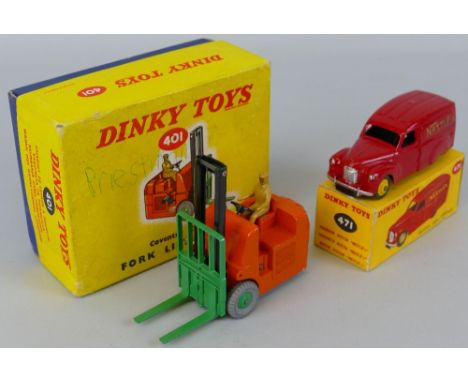 Dinky - Austin Van "Nestles", No.471, and Coventry Climax Fork Lift Truck, No.401, both boxed (2)