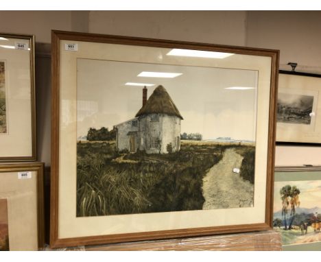 John Ridgewell (1937-2004) : Toll House, oil on paper, signed, 49 cm x 62 cm, with the original gallery label verso from The 