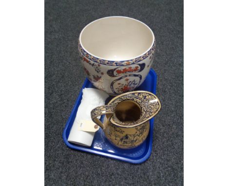 A tray of Doulton hunting scene jug, Kaiser embossed floral vase and china planter 