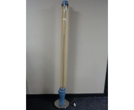 An early twentieth century Industrial gas floor lamp with LED light strip, height 180 cm.