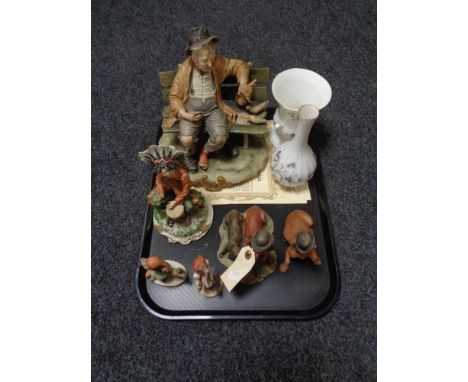 A tray of Capodimonte figures, Hummel figures, Spode and Aynsley vases 