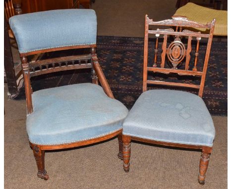 Five seat items, comprising: a Victorian mahogany stool, a Victorian mahogany framed button back armchair, a Victorian rosewo