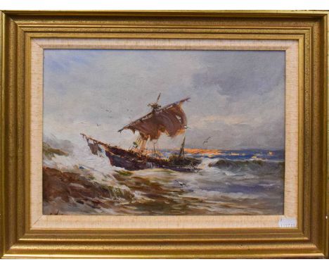 Circle of Ernest Dade (Staithes Group 1868-1934)Seascape of a shipwreck in choppy watersOil on board; together with a further