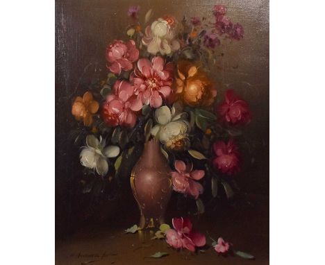 R Hunther (20th Century) HungarianStill life of summer flowersSigned, oil on canvas, 59.5cm by 49.5cm