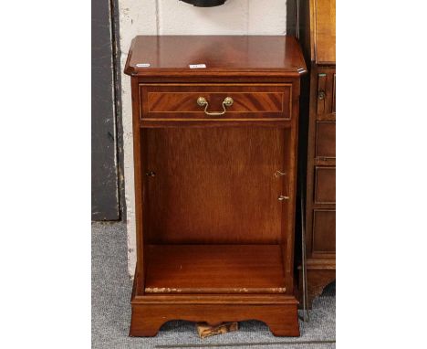 A reproduction bureau, a single drawer side cabinet, a pair of balloon back chairs, a standard lamp, a nest of tables, a foot