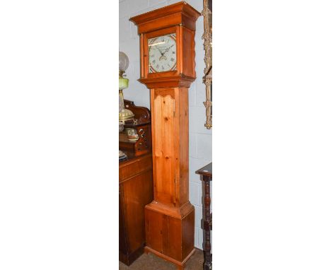 ~ A pine thirty-hour, longcase clock, early 19th century and later, 11" square painted dial, signed George Geach, Wadebridge,