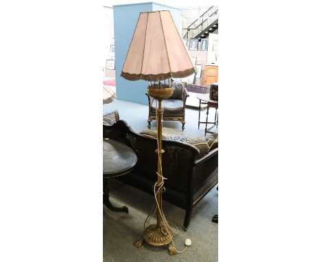 ~ A brass telescopic standard lamp with a corinthian column, now converted to electric