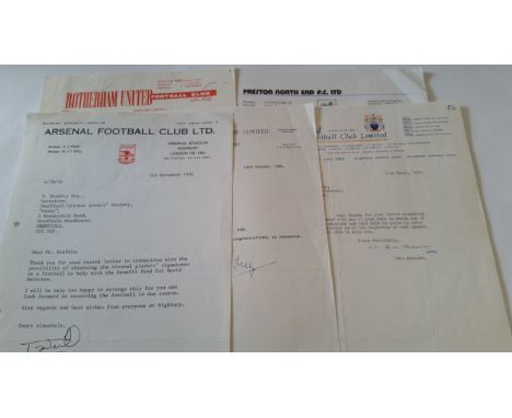 FOOTBALL, signed letters by managers, inc. Tommy Docherty (Rotherham), Graham Kelly (Football League), Terry O'Neill (Arsenal