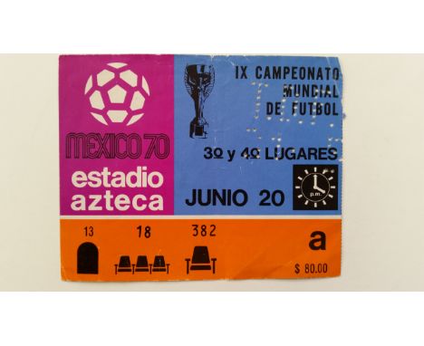 FOOTBALL, ticket, 1970 World Cup Consolation Final, Uruguay v Germany, 20th June, played at Stadio Azteca, perforations, slig